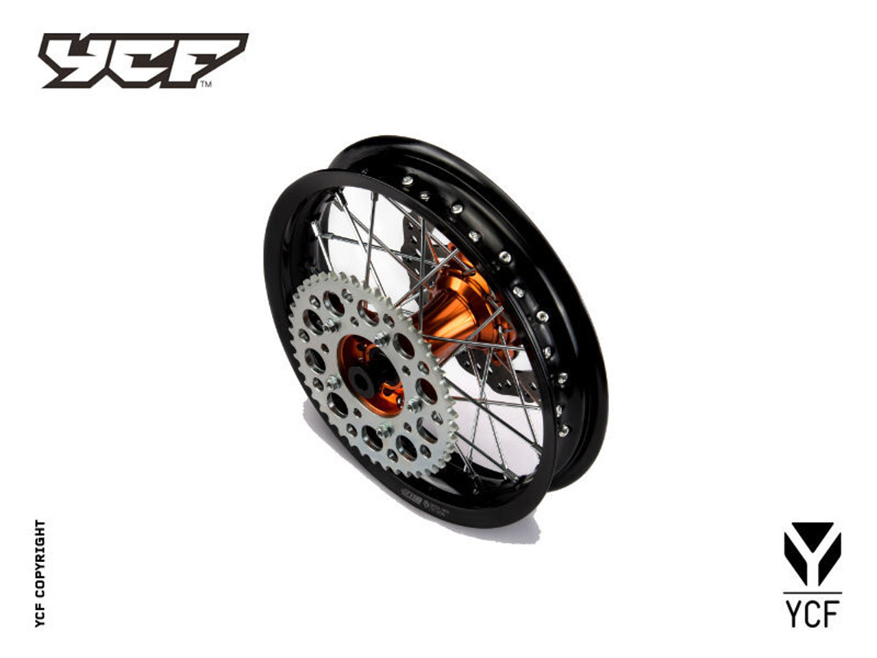 COMPLETE ALUMINUM REAR WHEEL 1.85-12" w/DISC - ORANGE HUB