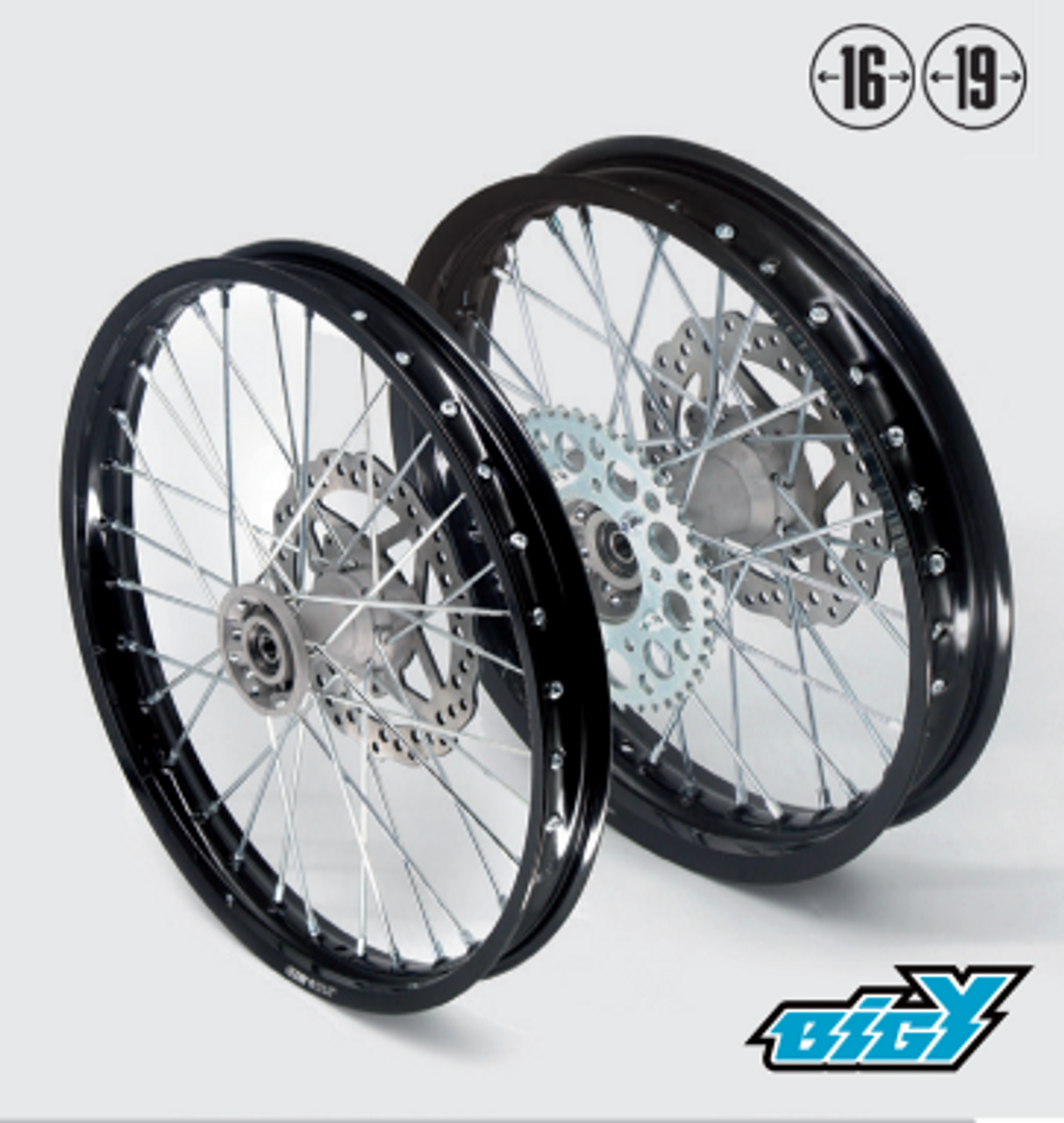 COMPLETE ALUMINUM REAR WHEEL 2.5x16" w/DISC -  BLACK RIM - CAST HUB