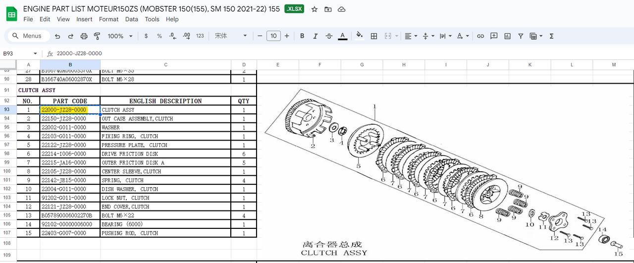 COMPLETE CLUTCH - 22000-JZ28-0000