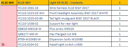 YCF & PIRANHA HEADLIGHT KIT - WHITE - KL1E