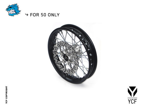 COMPLETE 10" FRONT WHEEL w/BRAKE DISC - SILVER HUB
