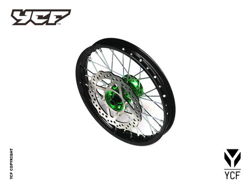 COMPLETE ALUMINUM FRONT WHEEL 1.4 x14" GREEN HUB