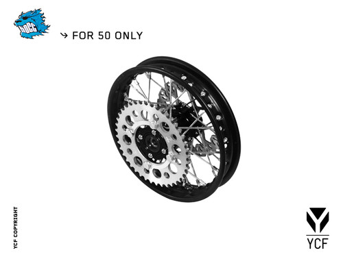 10" YCF50 COMPLETE STEEL REAR WHEEL - BLACK HUB