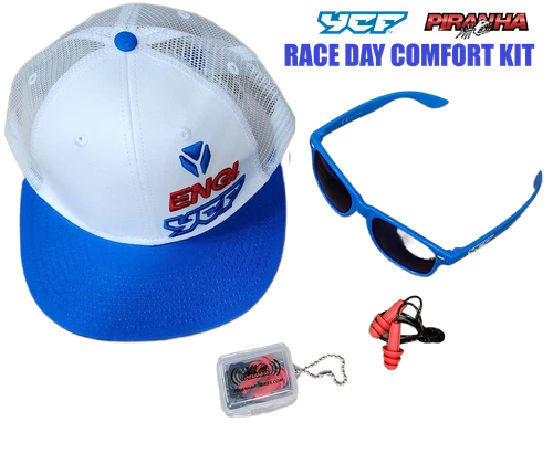 RACE DAY COMFORT KIT:  HAT, SUNGLASSES, EARPLUGS