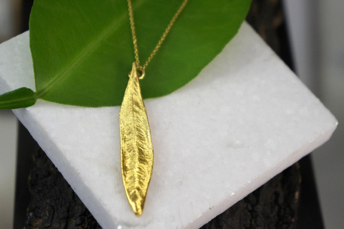 Gold Olive Leaf Necklace – 14K Gold Plated Silver Botanical Pendant-DELETED-1767008145