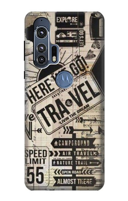 W3441 Vintage Travel Hard Case and Leather Flip Case For Motorola Edge+