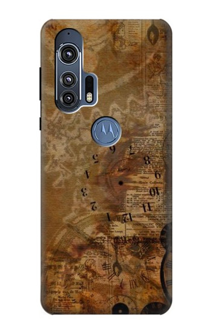 W3456 Vintage Paper Clock Steampunk Hard Case and Leather Flip Case For Motorola Edge+