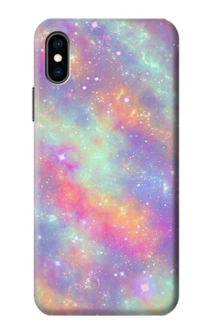 W3706 Pastel Rainbow Galaxy Pink Sky Hard Case and Leather Flip Case For iPhone X, iPhone XS