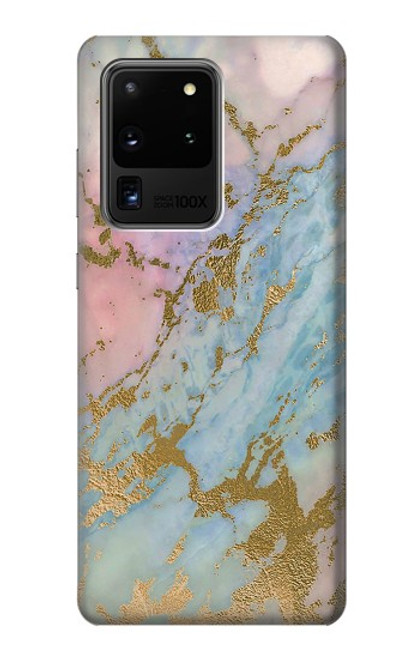 W3717 Rose Gold Blue Pastel Marble Graphic Printed Hard Case and Leather Flip Case For Samsung Galaxy S20 Ultra