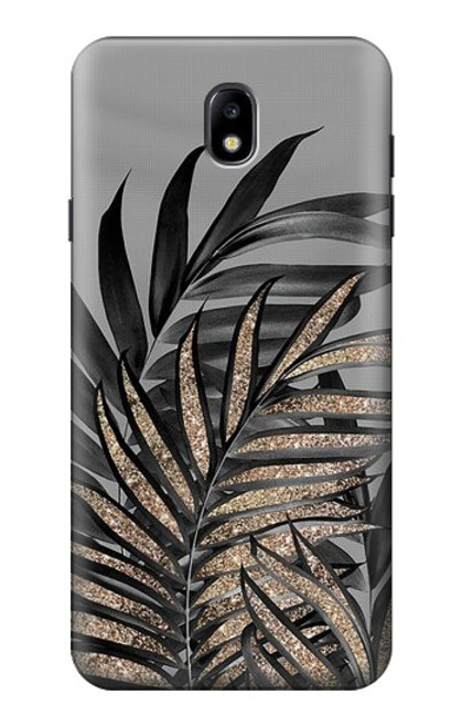 W3692 Gray Black Palm Leaves Hard Case and Leather Flip Case For Samsung Galaxy J7 (2018), J7 Aero, J7 Top, J7 Aura, J7 Crown, J7 Refine, J7 Eon, J7 V 2nd Gen, J7 Star