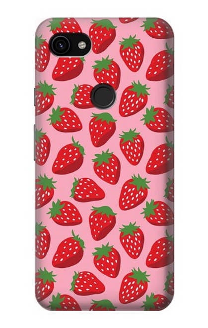 W3719 Strawberry Pattern Hard Case and Leather Flip Case For Google Pixel 3a XL