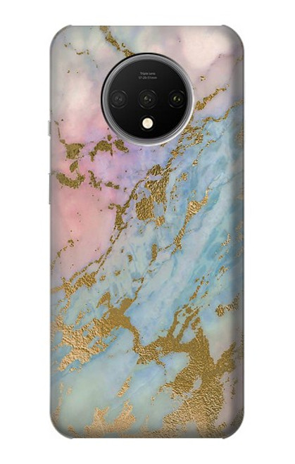 W3717 Rose Gold Blue Pastel Marble Graphic Printed Hard Case and Leather Flip Case For OnePlus 7T