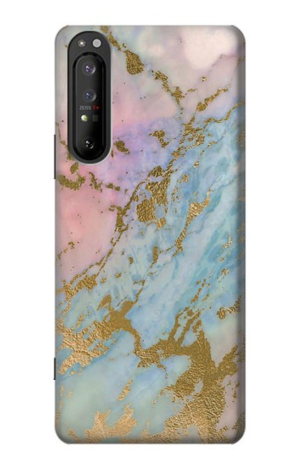 W3717 Rose Gold Blue Pastel Marble Graphic Printed Hard Case and Leather Flip Case For Sony Xperia 1 II