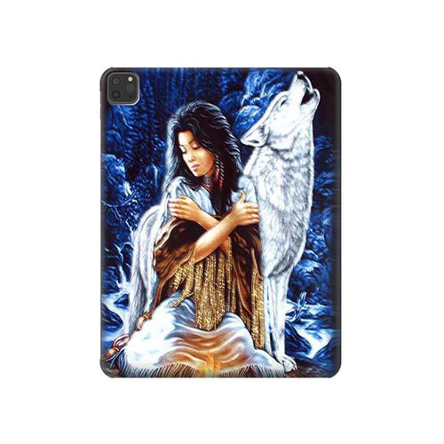 W0147 Grim Wolf Indian Girl Tablet Hard Case For iPad Pro 11 (2021,2020,2018, 3rd, 2nd, 1st)