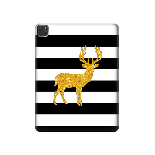 W2794 Black and White Striped Deer Gold Sparkles Tablet Hard Case For iPad Pro 11 (2021,2020,2018, 3rd, 2nd, 1st)