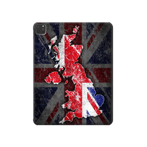 W2936 UK British Flag Map Tablet Hard Case For iPad Pro 11 (2021,2020,2018, 3rd, 2nd, 1st)