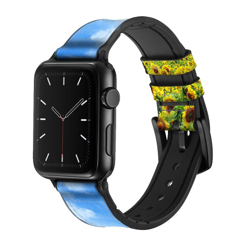 CA0028 Sunflower Silicone & Leather Smart Watch Band Strap For Apple Watch iWatch