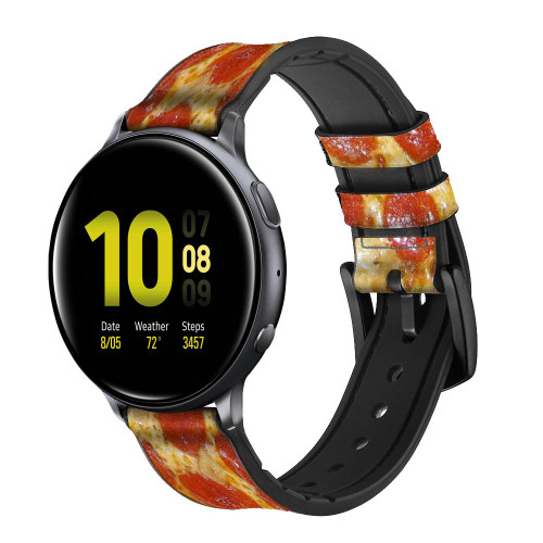 CA0029 Pizza Silicone & Leather Smart Watch Band Strap For Samsung Galaxy Watch, Gear, Active