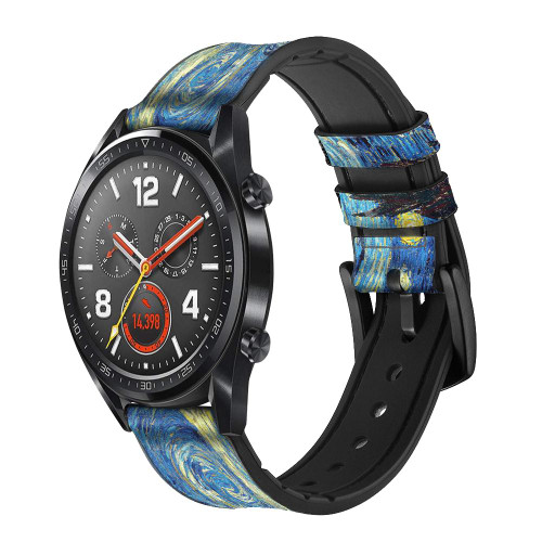 CA0021 Van Gogh Starry Nights Silicone & Leather Smart Watch Band Strap For Wristwatch Smartwatch