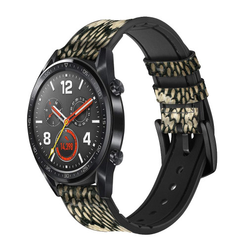 CA0414 King Cobra Snake Skin Graphic Printed Silicone & Leather Smart Watch Band Strap For Wristwatch Smartwatch