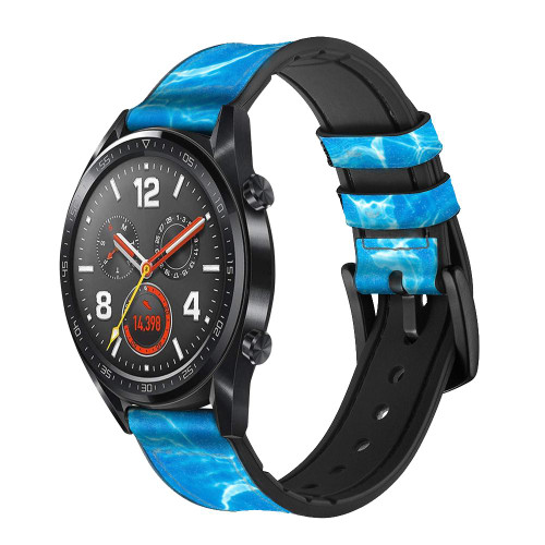 CA0440 Blue Water Swimming Pool Silicone & Leather Smart Watch Band Strap For Wristwatch Smartwatch