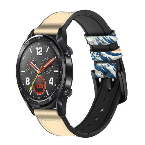 CA0441 Hokusai Under The Wave off Kanagawa Silicone & Leather Smart Watch Band Strap For Wristwatch Smartwatch