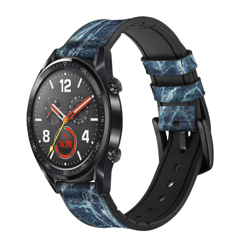 CA0444 Light Blue Marble Stone Graphic Printed Silicone & Leather Smart Watch Band Strap For Wristwatch Smartwatch