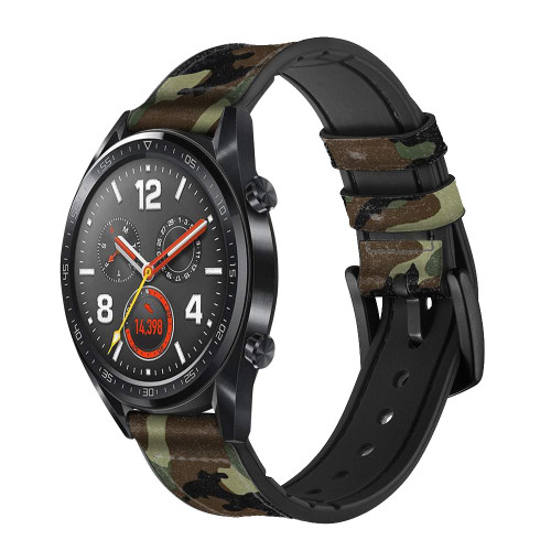 CA0457 Army Green Woodland Camo Silicone & Leather Smart Watch Band Strap For Wristwatch Smartwatch