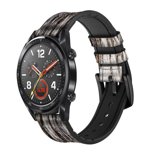 CA0466 Old Wood Bark Graphic Silicone & Leather Smart Watch Band Strap For Wristwatch Smartwatch