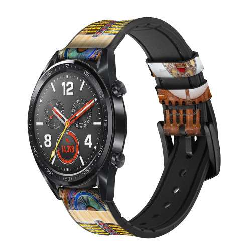 CA0470 Jukebox Music Playing Device Silicone & Leather Smart Watch Band Strap For Wristwatch Smartwatch