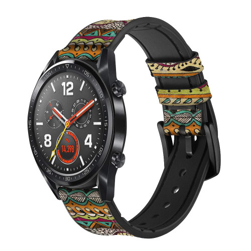 CA0474 Aztec Boho Hippie Pattern Silicone & Leather Smart Watch Band Strap For Wristwatch Smartwatch