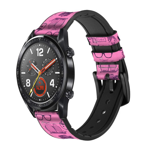 CA0485 Paris Pink Silicone & Leather Smart Watch Band Strap For Wristwatch Smartwatch