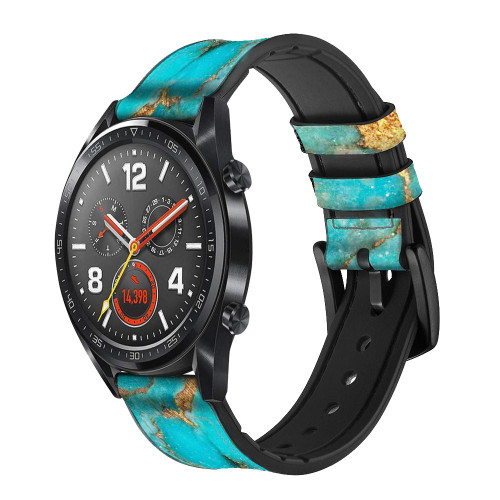 CA0499 Aqua Turquoise Stone Silicone & Leather Smart Watch Band Strap For Wristwatch Smartwatch