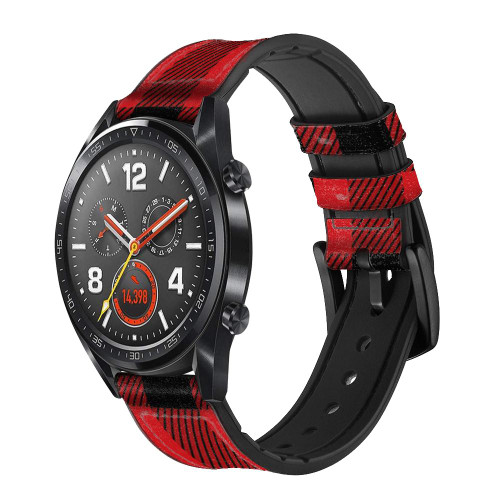 CA0511 Red Buffalo Check Pattern Silicone & Leather Smart Watch Band Strap For Wristwatch Smartwatch