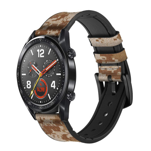 CA0517 Desert Digital Camo Camouflage Silicone & Leather Smart Watch Band Strap For Wristwatch Smartwatch