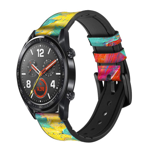 CA0518 Brush Stroke Painting Silicone & Leather Smart Watch Band Strap For Wristwatch Smartwatch