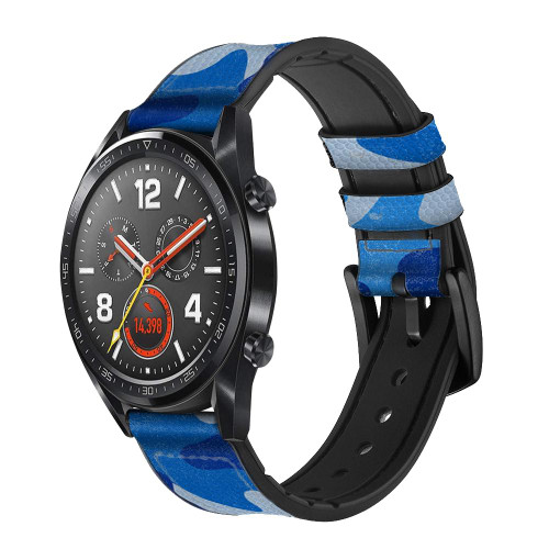 CA0526 Army Blue Camo Camouflage Silicone & Leather Smart Watch Band Strap For Wristwatch Smartwatch