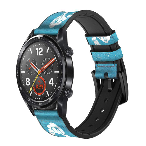 CA0560 Marine Anchor Blue Silicone & Leather Smart Watch Band Strap For Wristwatch Smartwatch