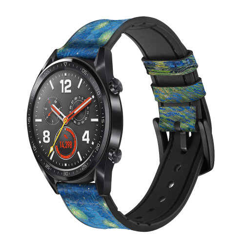 CA0664 Van Gogh Starry Night Over the Rhone Silicone & Leather Smart Watch Band Strap For Wristwatch Smartwatch