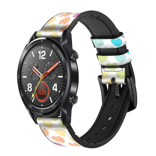 CA0791 Colorful Heart Pattern Silicone & Leather Smart Watch Band Strap For Wristwatch Smartwatch