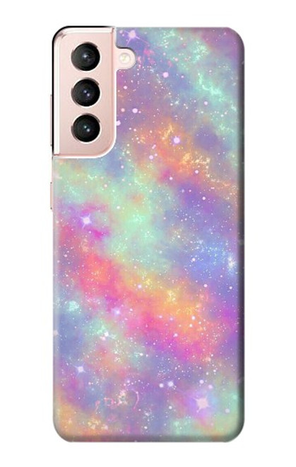 W3706 Pastel Rainbow Galaxy Pink Sky Hard Case and Leather Flip Case For Samsung Galaxy S21 5G