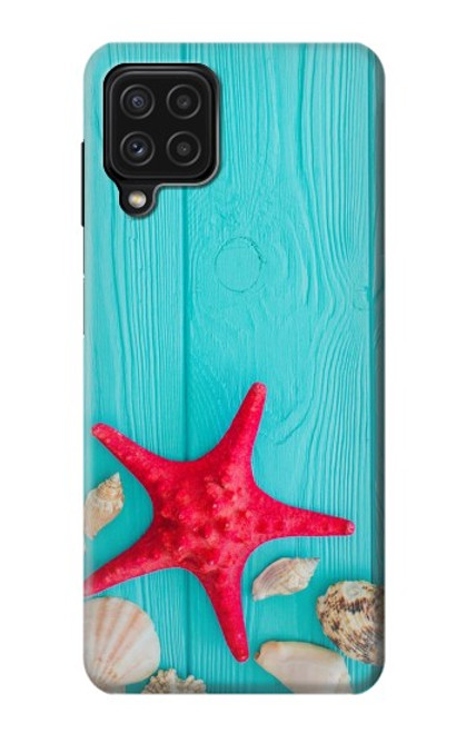 W3428 Aqua Wood Starfish Shell Hard Case and Leather Flip Case For Samsung Galaxy A22 4G