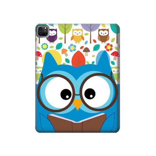 W2521 Cute Nerd Owl Cartoon Tablet Hard Case For iPad Pro 12.9 (2022, 2021, 2020, 2018), Air 13 (2024)