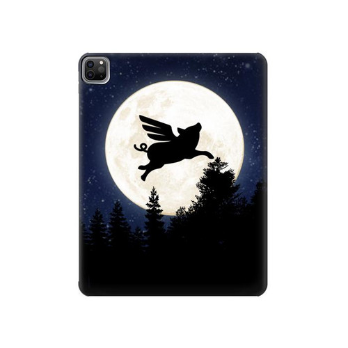 W3289 Flying Pig Full Moon Night Tablet Hard Case For iPad Pro 12.9 (2022, 2021, 2020, 2018), Air 13 (2024)