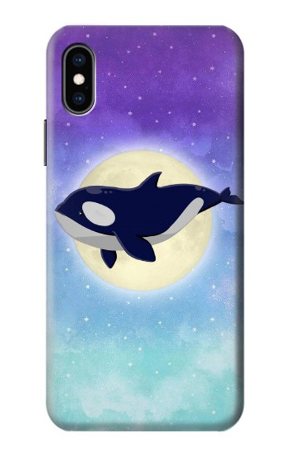 W3807 Killer Whale Orca Moon Pastel Fantasy Hard Case and Leather Flip Case For iPhone X, iPhone XS