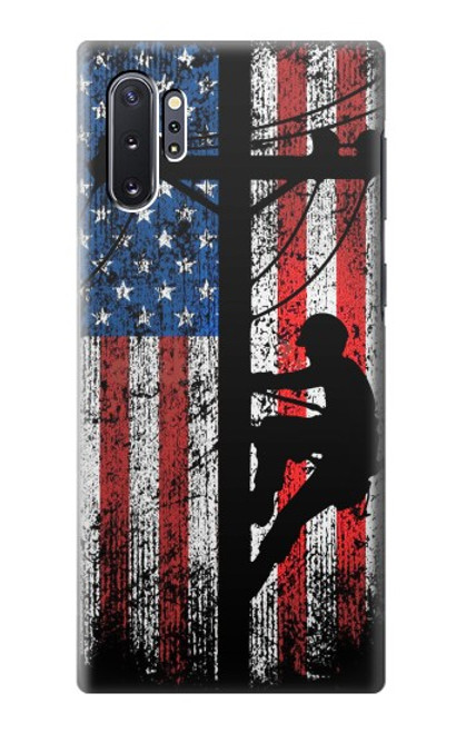 W3803 Electrician Lineman American Flag Hard Case and Leather Flip Case For Samsung Galaxy Note 10 Plus