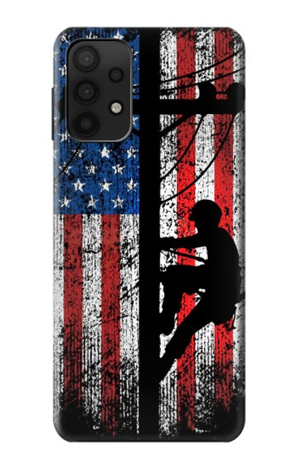 W3803 Electrician Lineman American Flag Hard Case and Leather Flip Case For Samsung Galaxy A32 5G