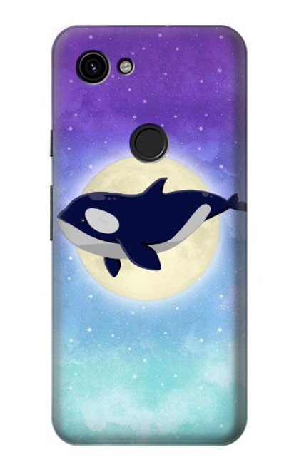 W3807 Killer Whale Orca Moon Pastel Fantasy Hard Case and Leather Flip Case For Google Pixel 3a