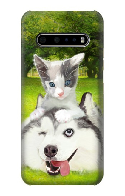 W3795 Grumpy Kitten Cat Playful Siberian Husky Dog Paint Hard Case and Leather Flip Case For LG V60 ThinQ 5G
