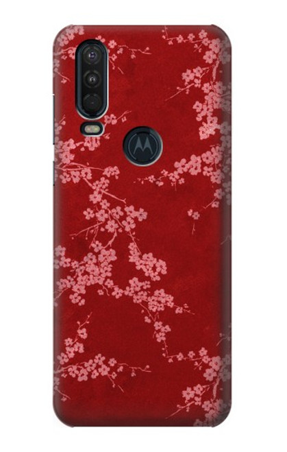 W3817 Red Floral Cherry blossom Pattern Hard Case and Leather Flip Case For Motorola One Action (Moto P40 Power)